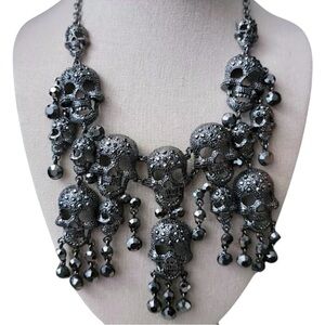 NWT Natasha Multi - Skull Statement Necklace Halloween Goth Punk Emo